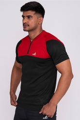 Stand Neck Semi Collar T-Shirts Charcoal Red